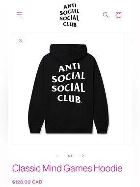Anti Social Social Club Classic Mind Games Black Hoodie - Size Small - Oversized